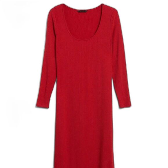 Banana Republic Ribbed Midi Scoop-Neck T-Shirt Dress in Red Sunset Medium - Picture 1 of 4